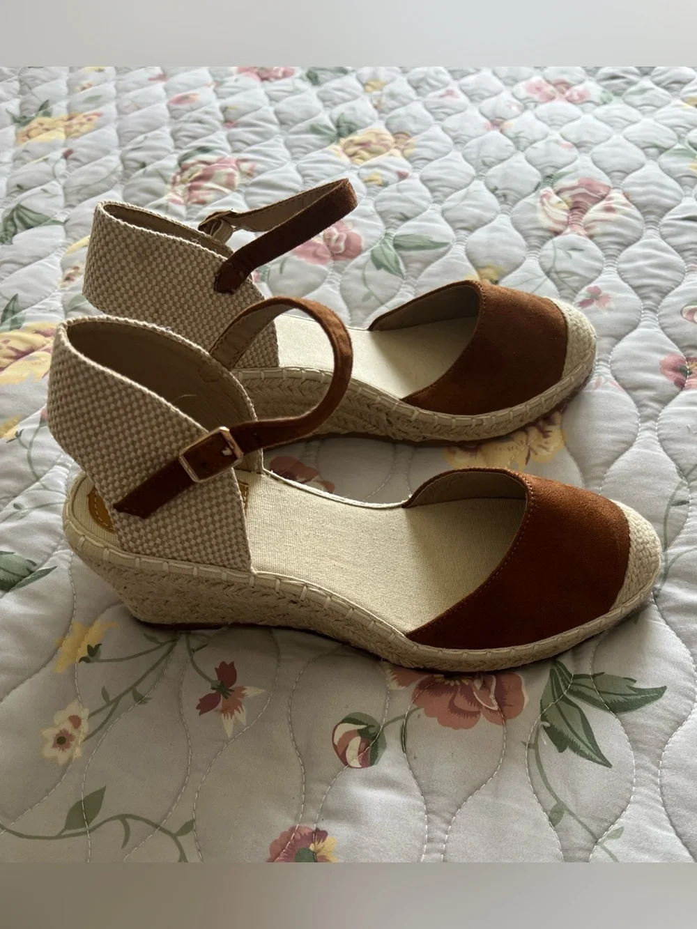 Brown Espadrille Wedge Sandals with Ankle Strap